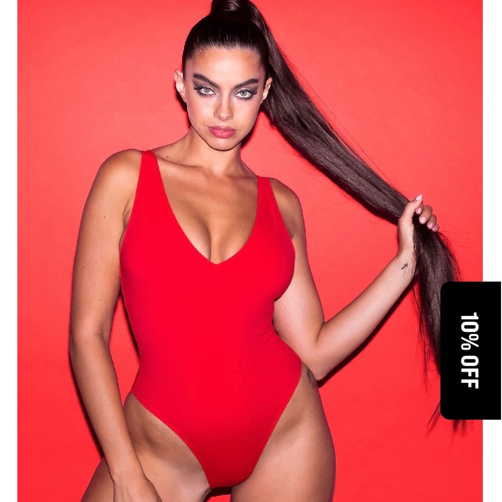 TA3 Red High Cut Plungey - NEVER WORN - Flattering Swimsuit